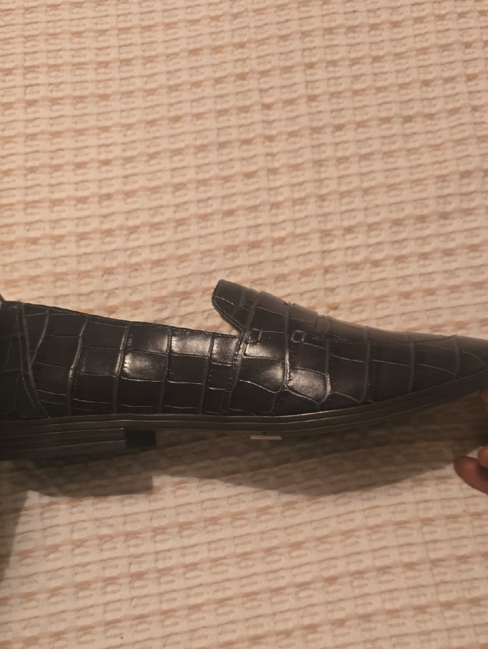 Blue Croc-Embossed Leather Slip-On Loafers for Women